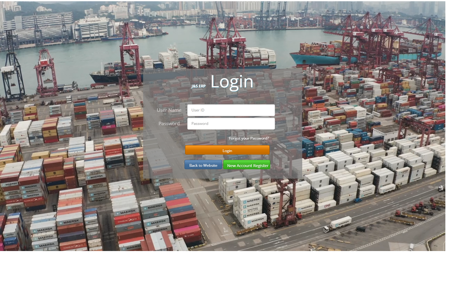 J&S ERP login portal screenshot