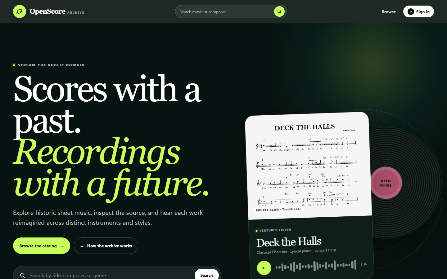 OpenScore Archive homepage screenshot