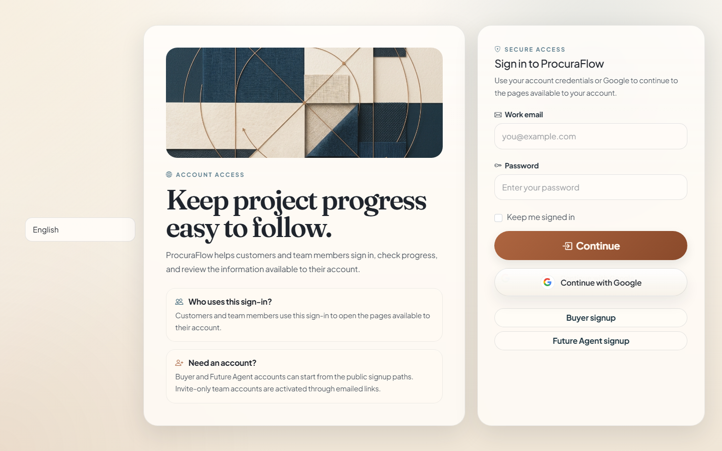 ProcuraFlow login portal screenshot