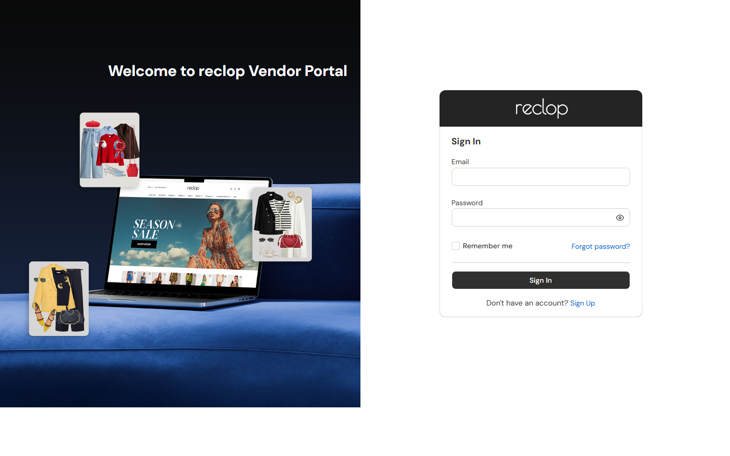 Reclop Vendor Portal login screenshot