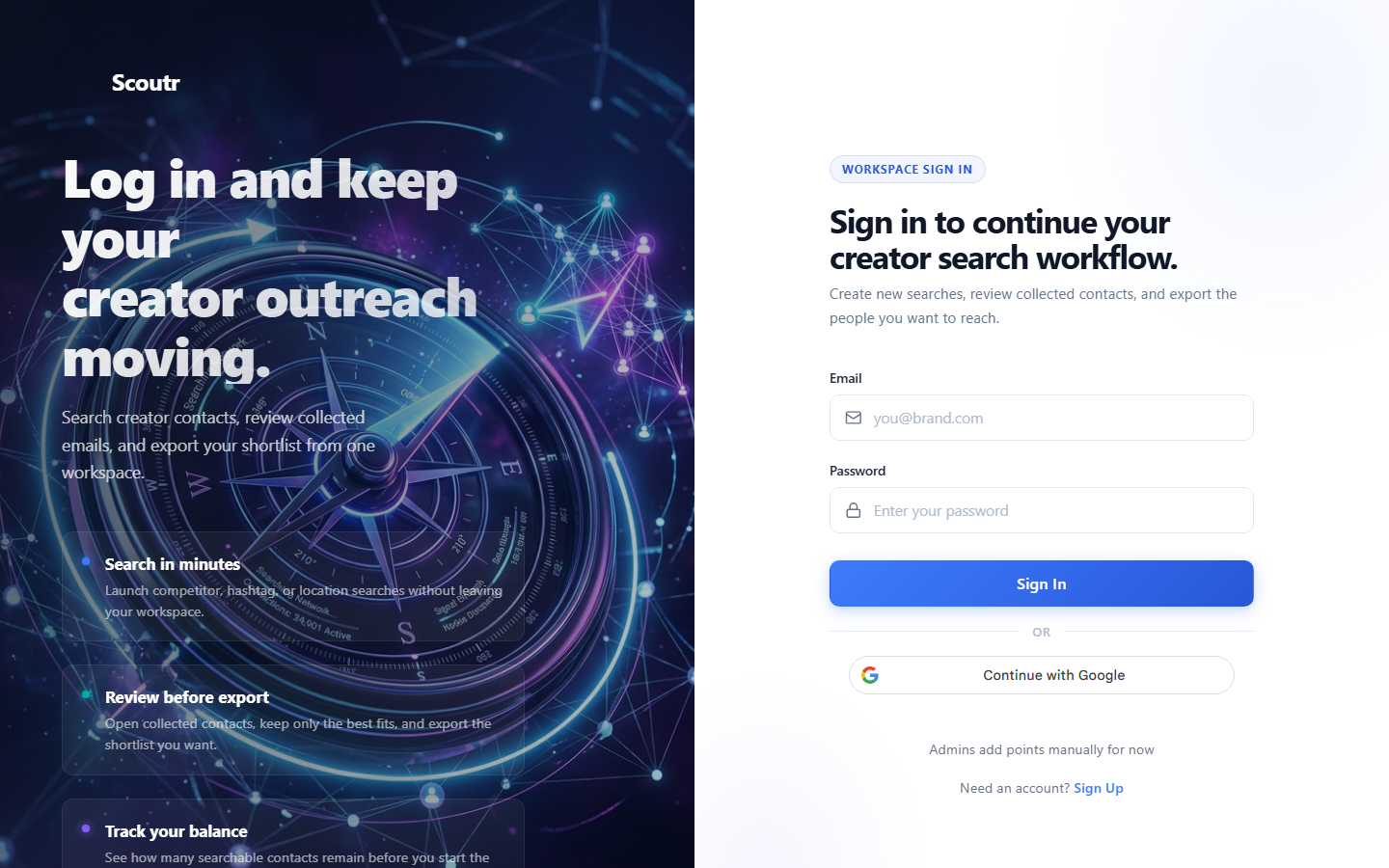 Scoutr login portal screenshot